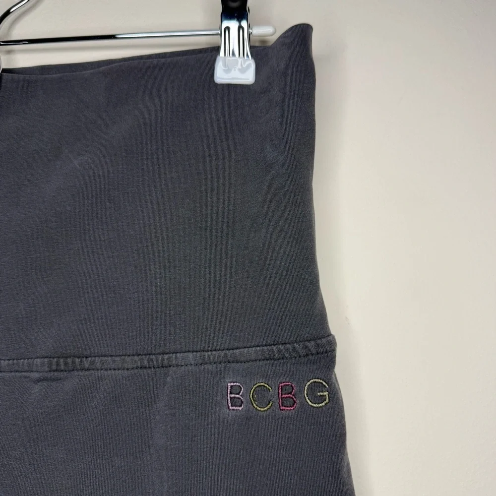 NEW BCBGMAXAZRIA Y2K Embroidered Cotton Flare Leg Foldover Waistband Sweatpants